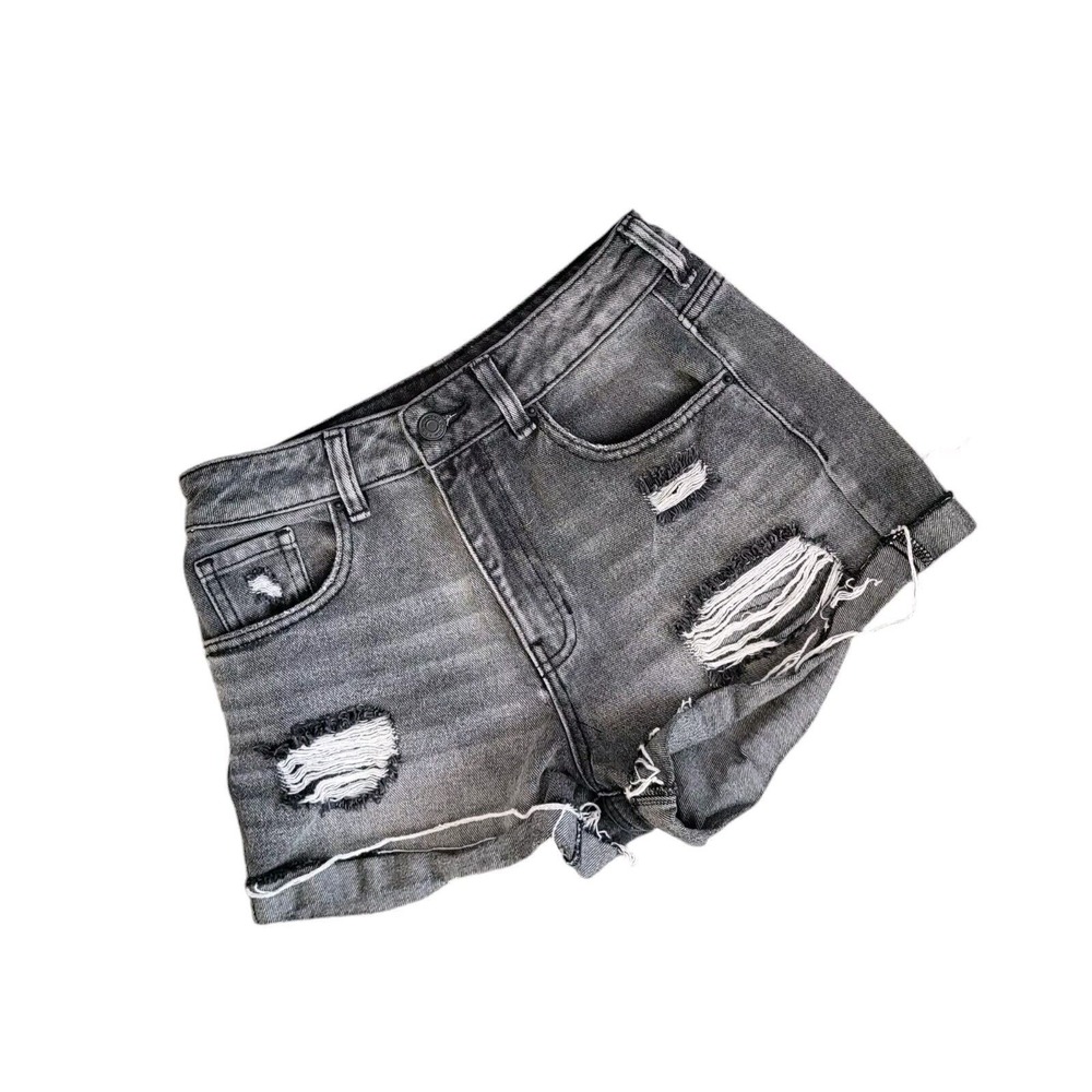 Pacsun High Rise Micro Mom Shorts Size 26 XS Gray Distressed Cuffed Festival‎